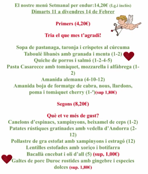 Celebra amb el nostre menu el dia de Sant Valentí! Us esperem! 💘