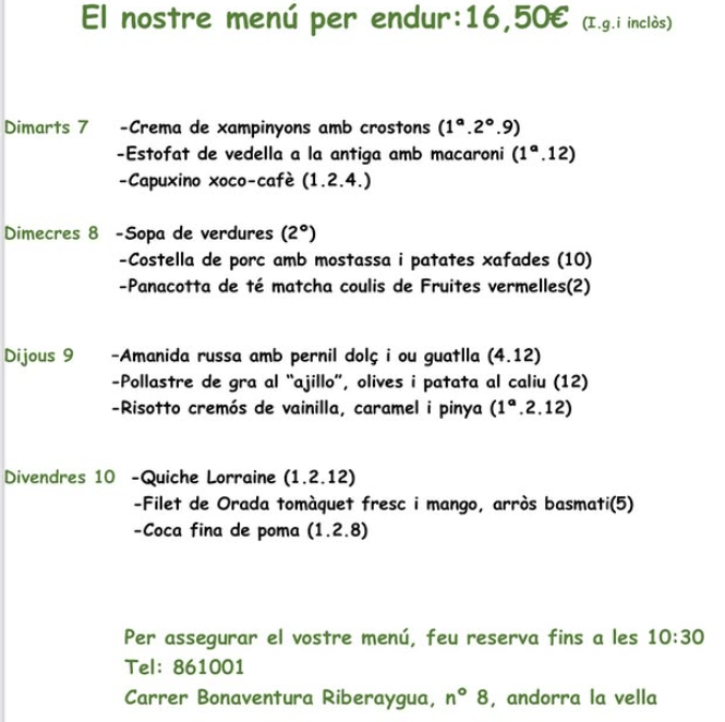 Comencem l’any amb moltes novetats: El nostre menú per endur!! De dimarts a divendres, on cada dia podràs tastar coses diferents.